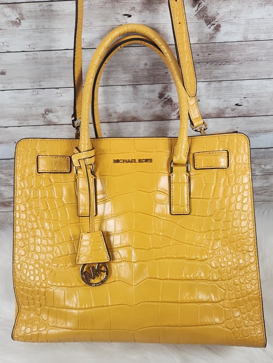 Michael Kors Handbags - Michael Kors Yellow Croc-Embossed Satchel with MK Charm and Several Compartments